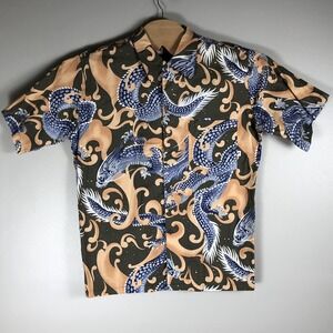 Hang Ten Men's‎ Medium Dragon Print Collard Button Front Short Sleeve Shirt